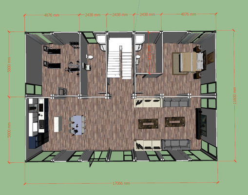 平面屋根 モジュール 2 ベッドルーム コンテナハウス 高耐久性